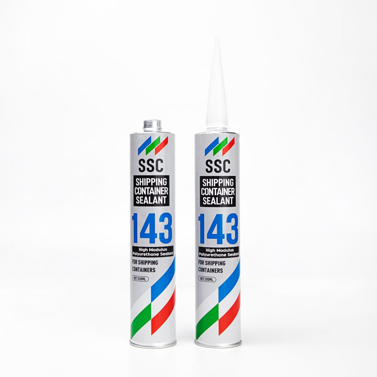 Two tubes of SSC143 High Modulus PU Sealant with one cap removed, showing the nozzle.