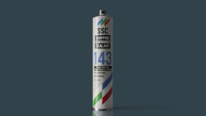 SSC143 High Modulus Polyurethane Sealant for Shipping Containers A single tube of SSC143 High Modulus Polyurethane Sealant for shipping containers, shown against a dark gray background.